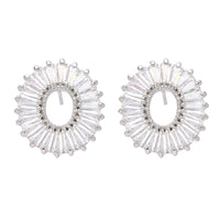 White Crystal & Silver-Plated Ring Stud Earrings