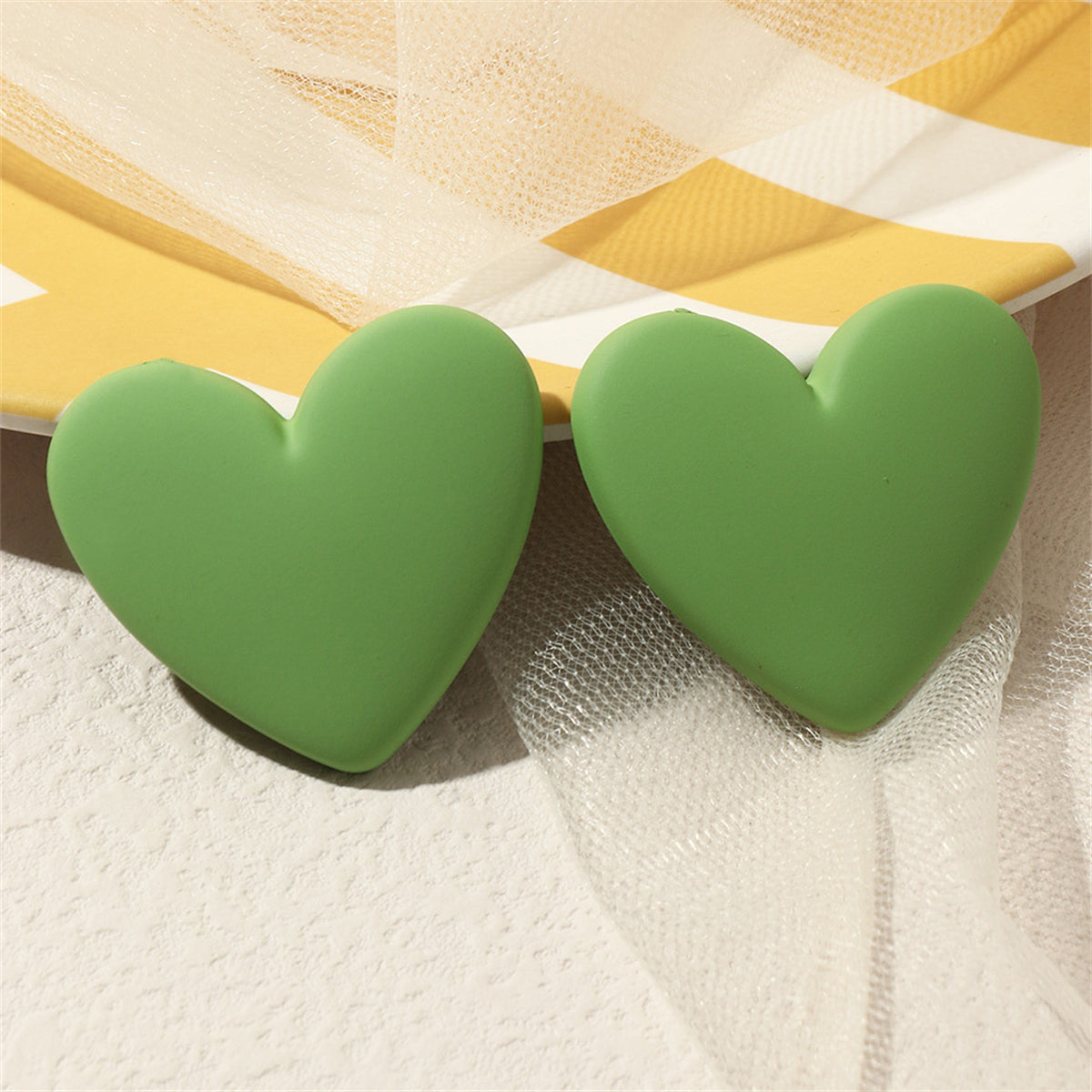 Green Acrylic & Silver-Plated Heart Stud Earrings