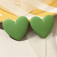 Green Acrylic & Silver-Plated Heart Stud Earrings