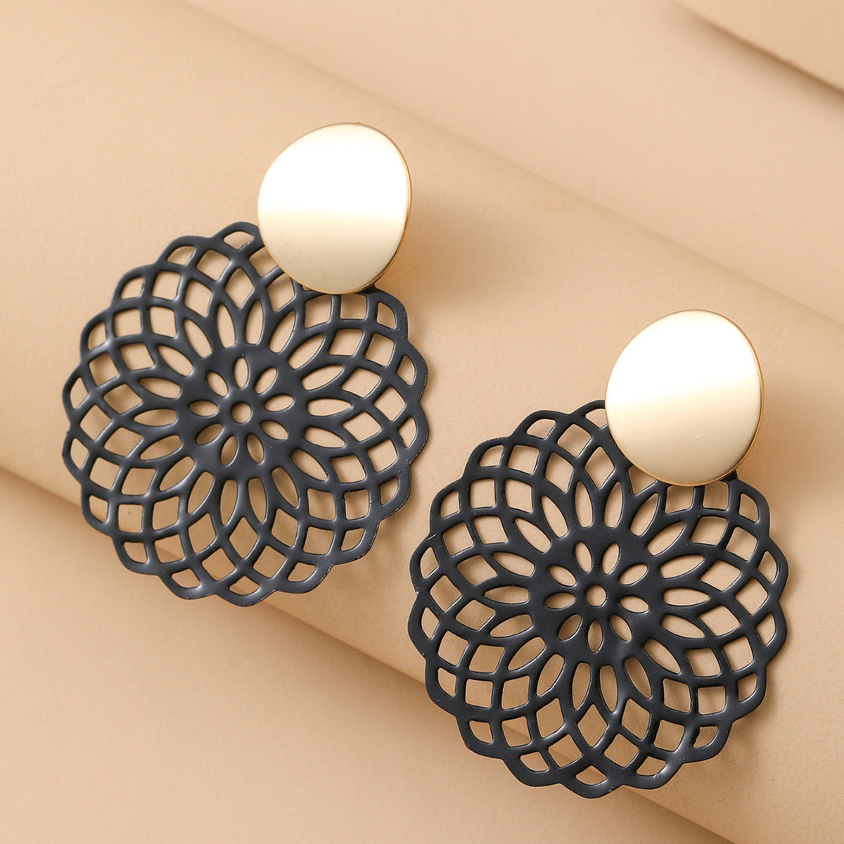 Two-Tone Filigree Circle Drop Earrings, drop earrings for women, dainty minimalist design, side view