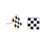 Blue Enamel & 18k Gold-Plated Plaid Square Stud Earrings