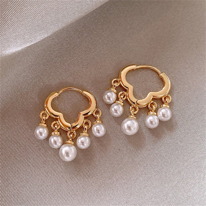 Pearl and 18K Gold-Plated Cloud Tassel Drop Earrings, gold drop earrings for women, vintage-inspired design, detail close-up