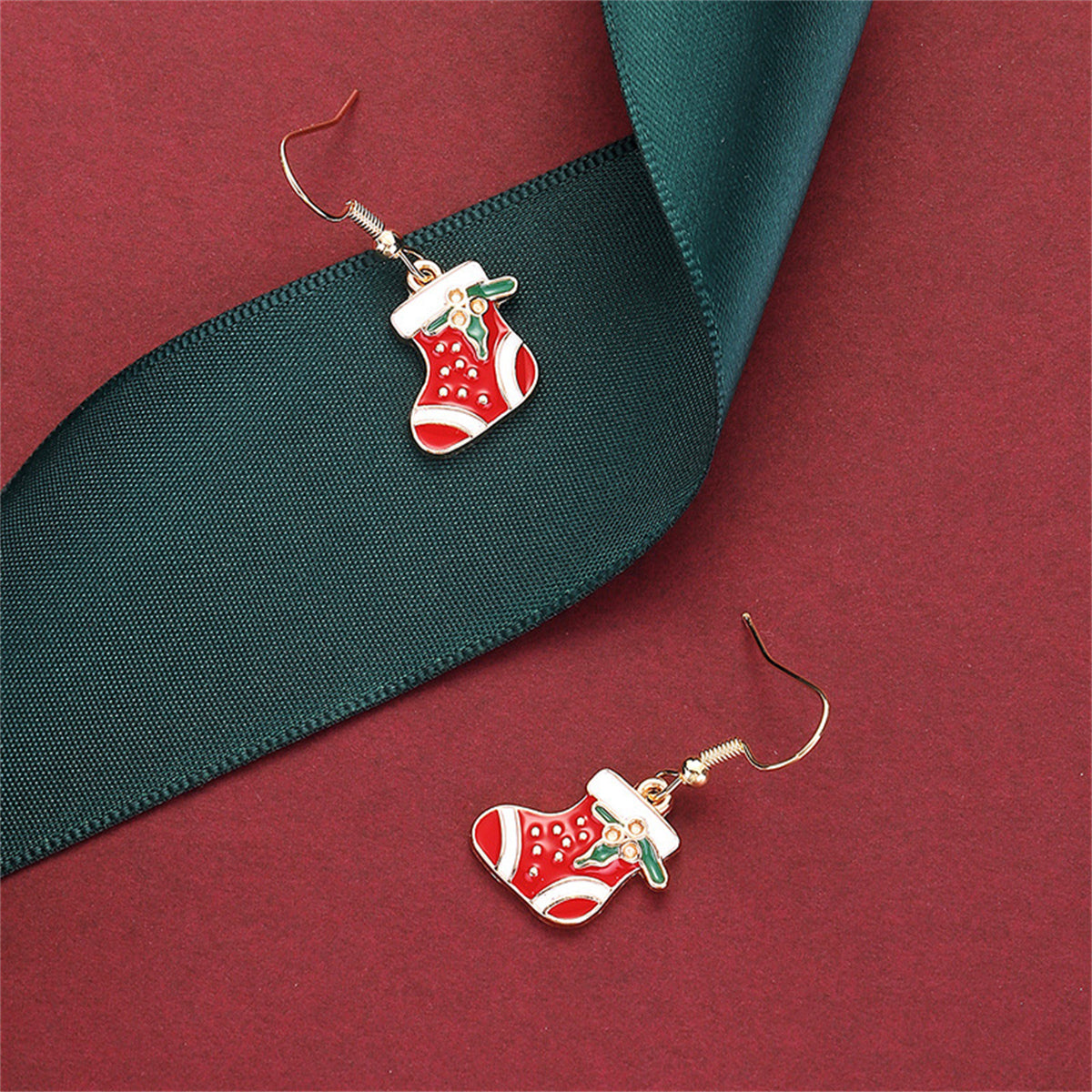 Red & 18K Gold-Plated Holly Stocking Drop Earrings