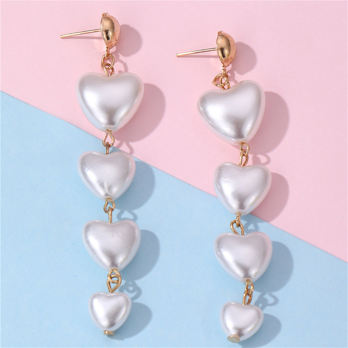 Pearl & 18K Gold-Plated Heart Drop Earrings