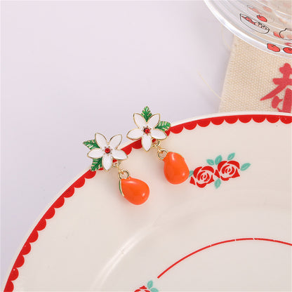 Cubic Zirconia and Orange Gardenia and Persimmon Drop Earrings, drop earrings for women, botanical inspired, lifestyle look