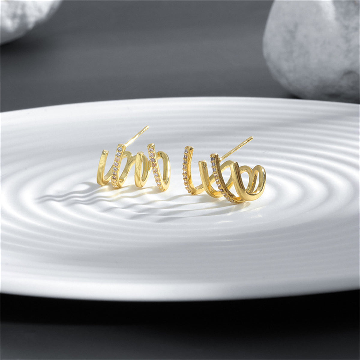 Cubic Zirconia and 18K Gold-Plated Pav¨¦ Prong Stud Earrings, gold stud earrings for women, everyday style, styled look