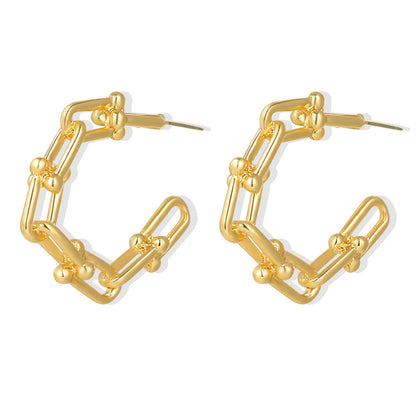 18K Gold-Plated Studded Paperclip Hoop Earrings