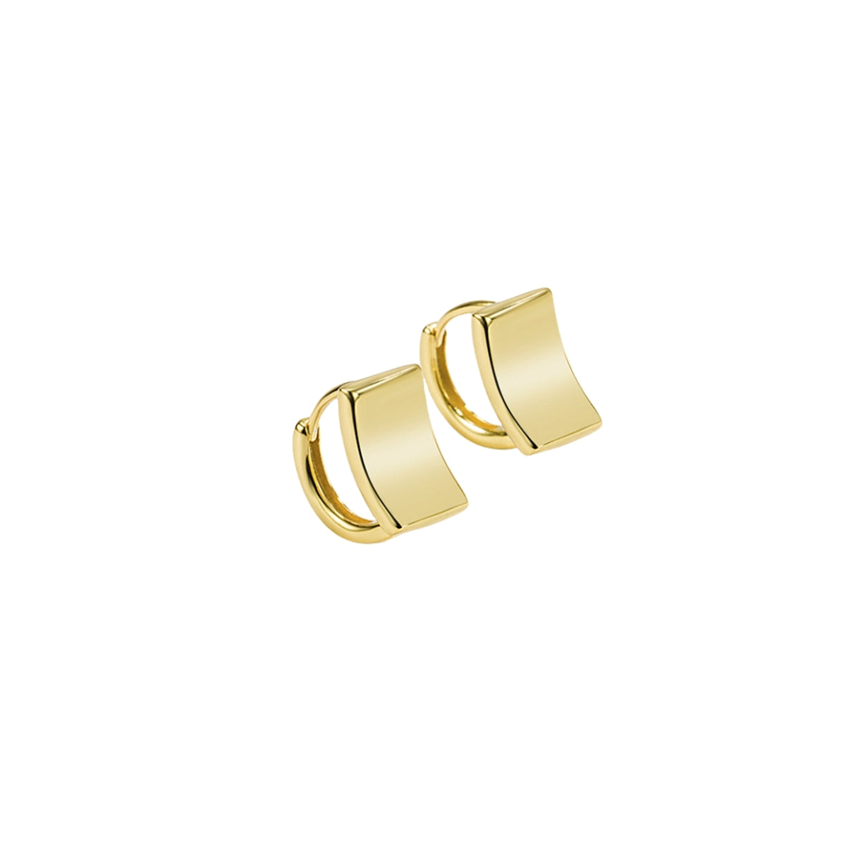 18K Gold-Plated Curved Rectangle Huggie Earrings, gold huggie earrings, botanical inspired, detail close-up