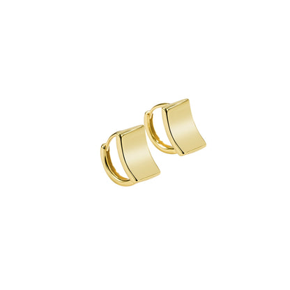 18K Gold-Plated Curved Rectangle Huggie Earrings, gold huggie earrings, botanical inspired, detail close-up