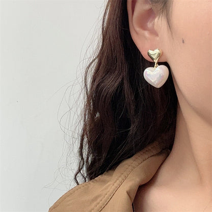 Pearl and 18K Gold-Plated Heart Drop Earrings, gold drop earrings for women, dainty minimalist design, lifestyle look