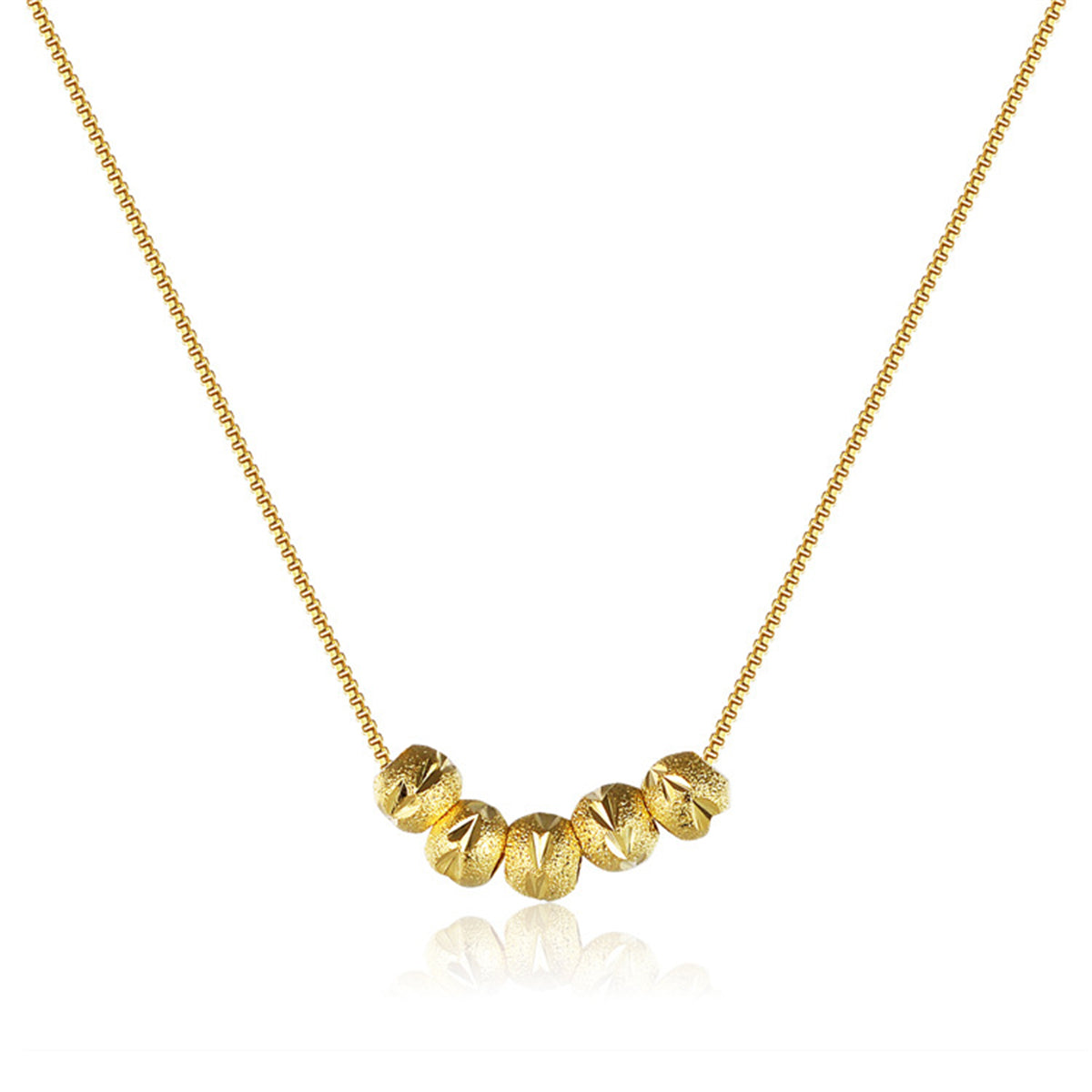 Elegant 18K gold-plated bead necklace featuring four stylish balls, perfect for adding a touch of luxury to any outfit.