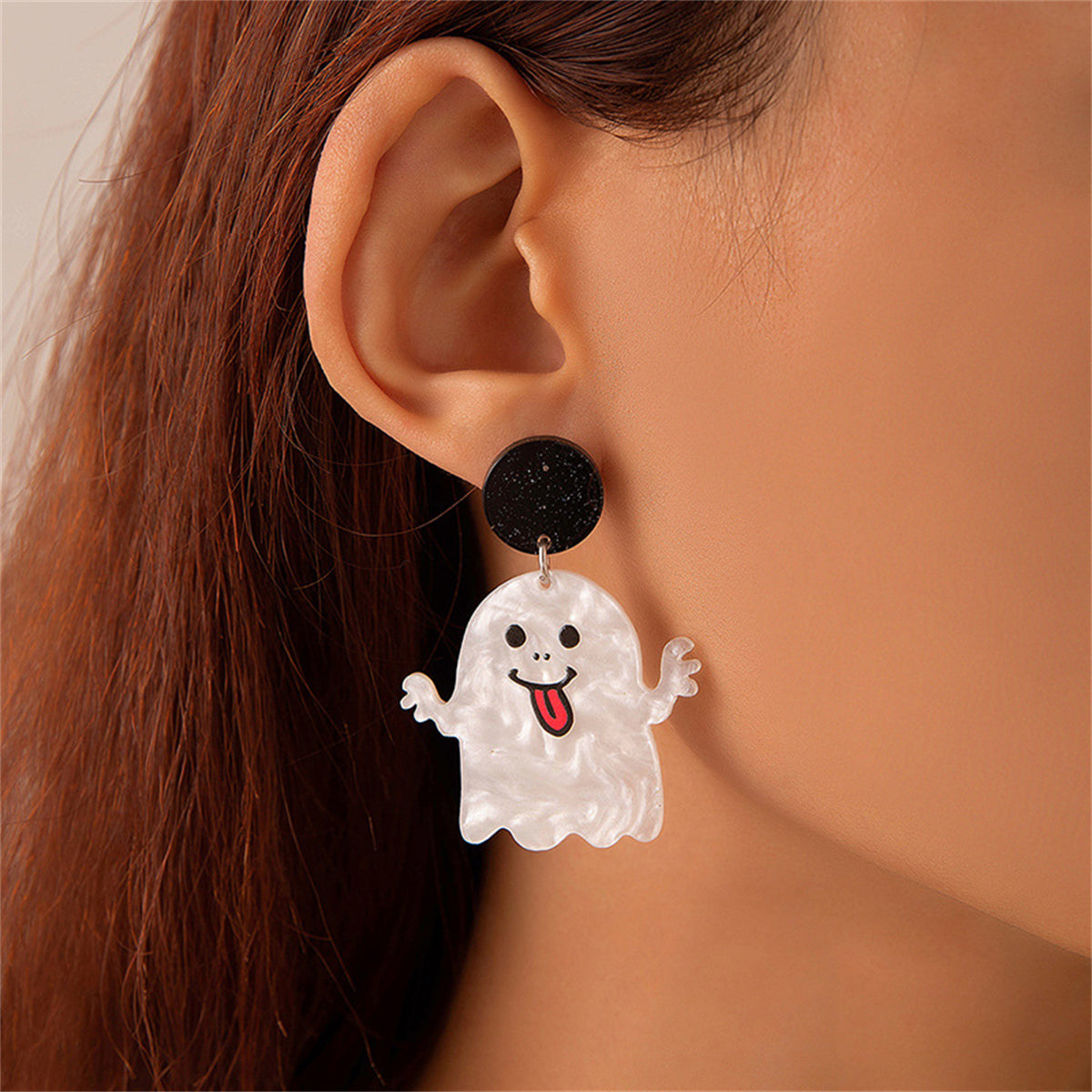 Black and White Ghost Drop Earrings, drop earrings for women, vintage-inspired design, styled look
