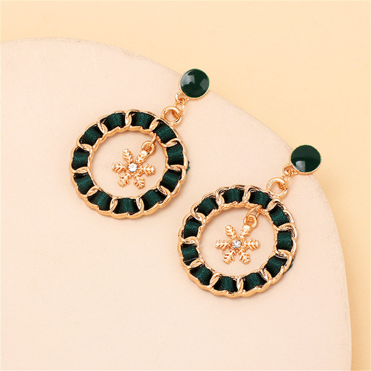Black Ribbon & Enamel 18K Gold-Plated Snowflake Drop Earrings