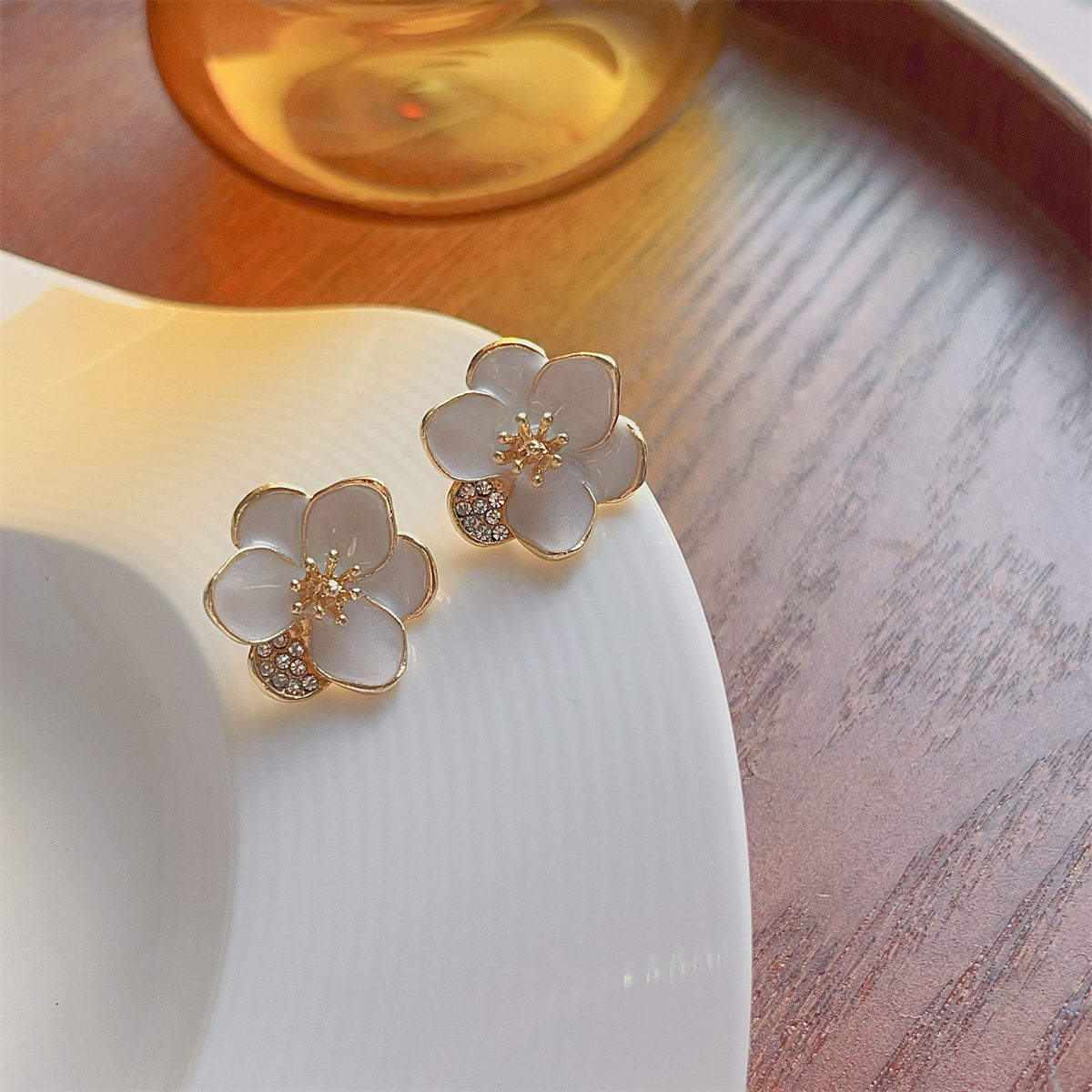 Cubic Zirconia and 18K Gold-Plated Floral Stud Earrings, gold stud earrings for women, lifestyle look