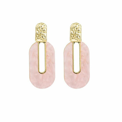 Pink Shell and 18K Gold-Plated Oval Drop Earrings, gold drop earrings for women, everyday style, styled look