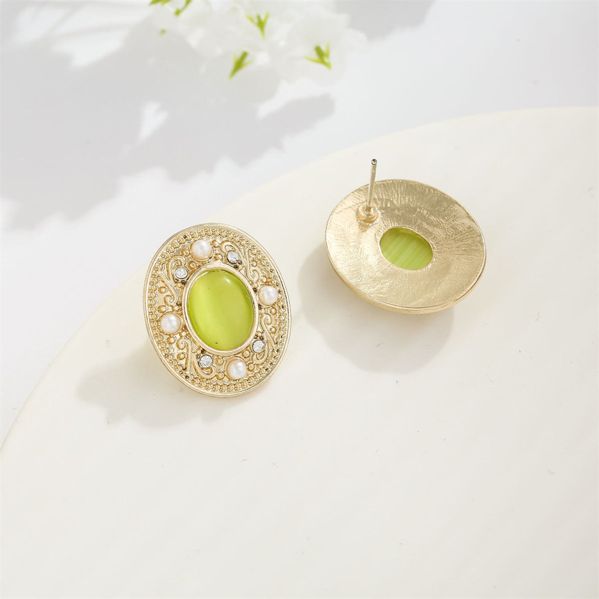 Resin & Pearl Oval Stud Earrings