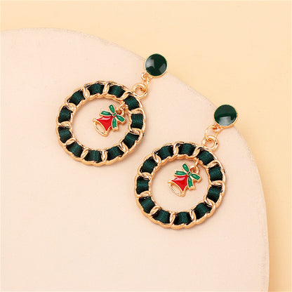 Black Ribbon and Enamel 18K Gold-Plated Bell Figaro Drop Earrings, gold drop earrings for women, detail close-up