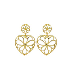 18K Gold-Plated Openwork Floral Heart Drop Earrings