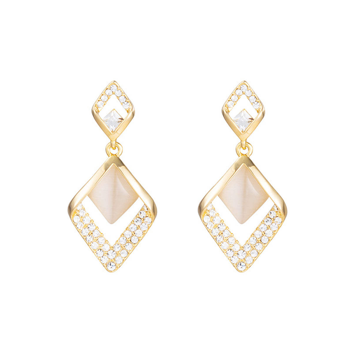 Cat Eye & Cubic Zirconia Rhombus Drop Earrings