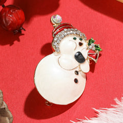 Cubic Zirconia & 18K Gold-Plated Musical Snowman Brooch