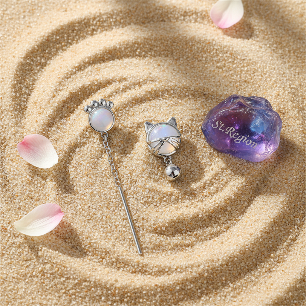 White Cat Eye & Silver-Plated Kitty Mismatching Drop Earrings - Street Region