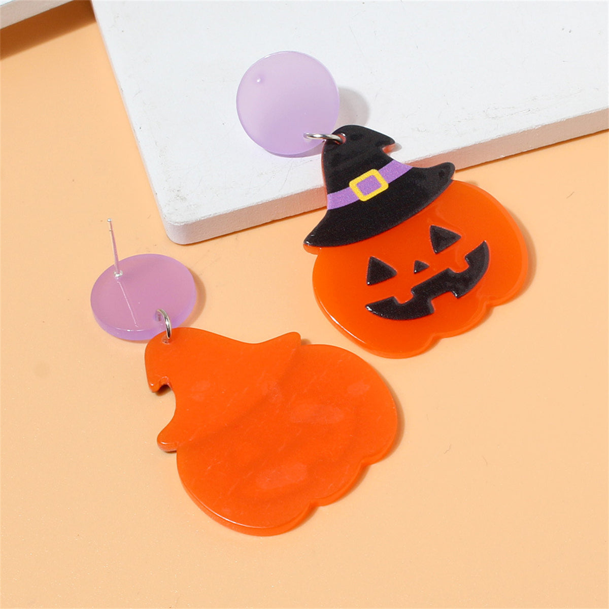 Orange Witch Hat Jack-O'-Lantern Drop Earrings, drop earrings for women, vintage-inspired design, lifestyle look