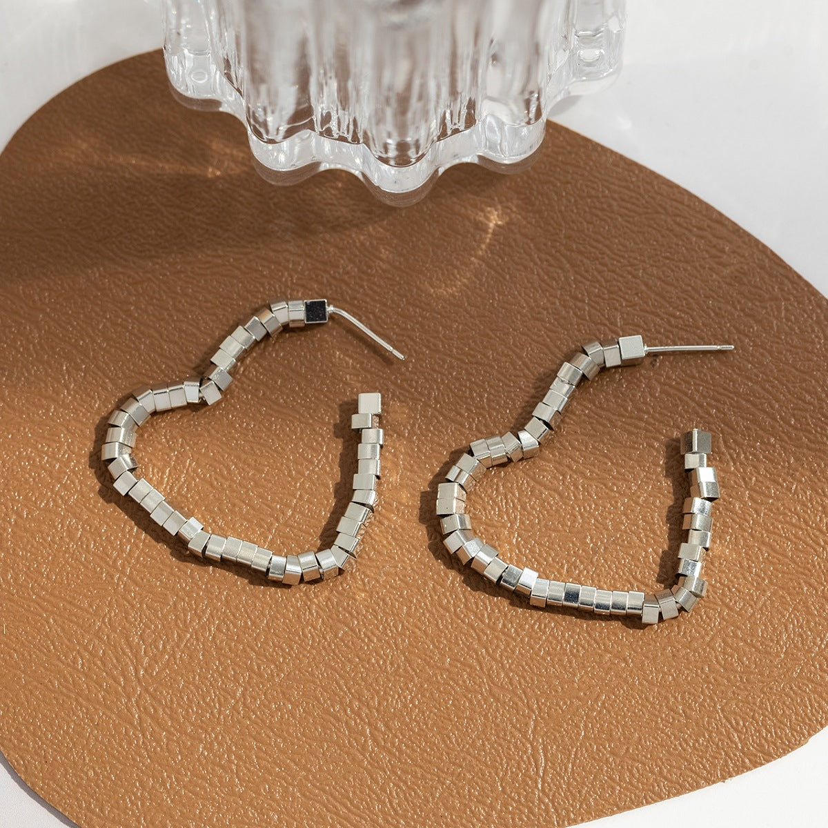 Silver-Plated Heart Hoop Earrings, silver drop earrings for women, botanical inspired, lifestyle look