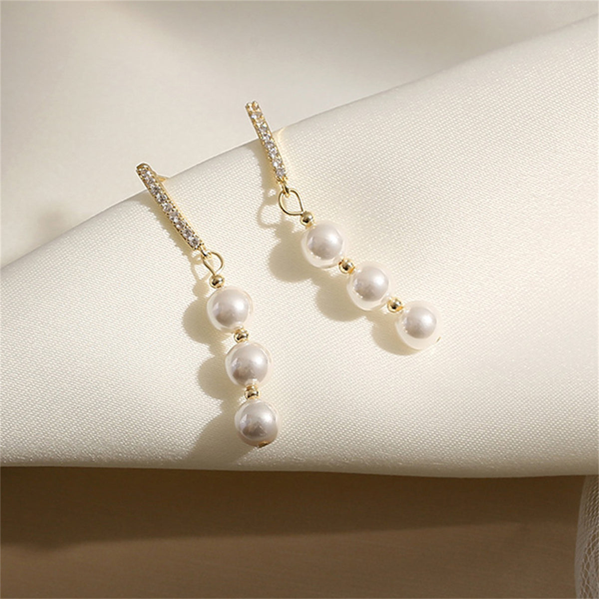 Pearl and Cubic Zirconia 18K Gold-Plated Drop Earrings, gold drop earrings for women, elegant gift for her, styled look