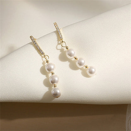Pearl and Cubic Zirconia 18K Gold-Plated Drop Earrings, gold drop earrings for women, elegant gift for her, styled look