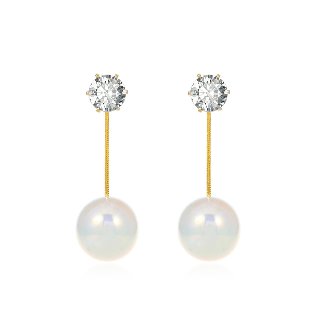 Cubic Zirconia and Pearl Ear Jackets, drop earrings for women, dainty minimalist design, front view