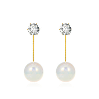 Cubic Zirconia and Pearl Ear Jackets, drop earrings for women, dainty minimalist design, front view