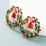 Green & Red Cubic Zirconia Bell Wreath Stud Earrings