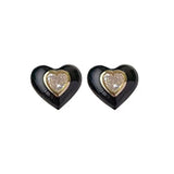 Black Enamel & Crystal 18k Gold-Plated Heart Stud Earrings
