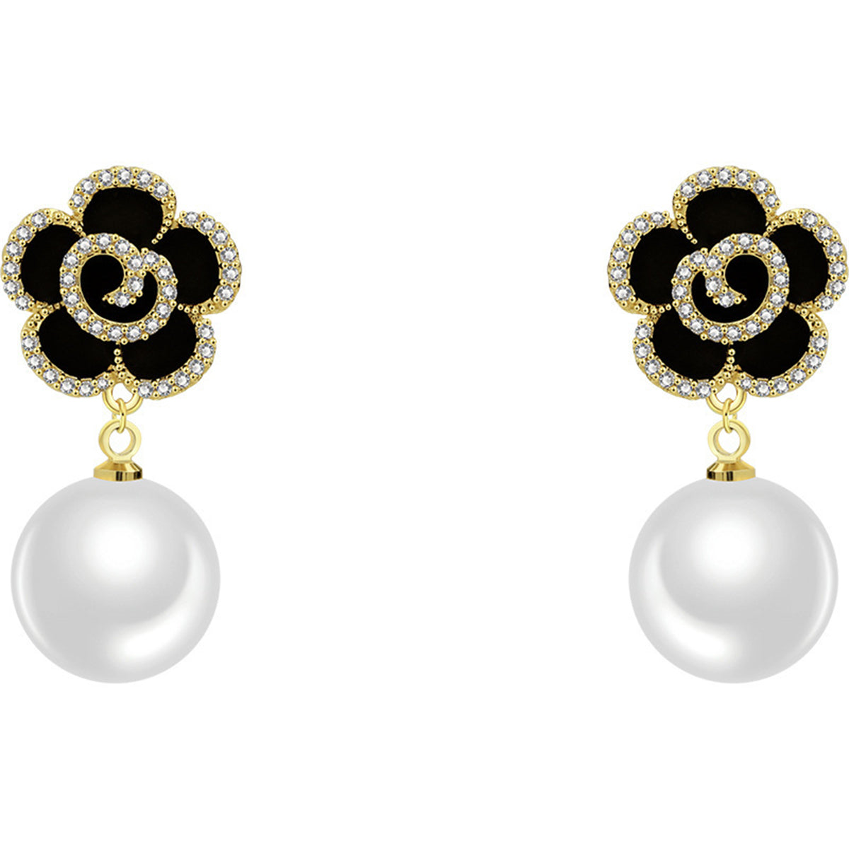 Pearl & Cubic Zirconia Enamel 18K Gold-Plated Flower Drop Earrings