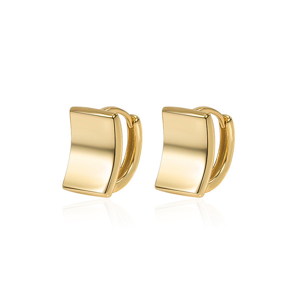 18K Gold-Plated Curved Rectangle Huggie Earrings, gold huggie earrings, botanical inspired, side view