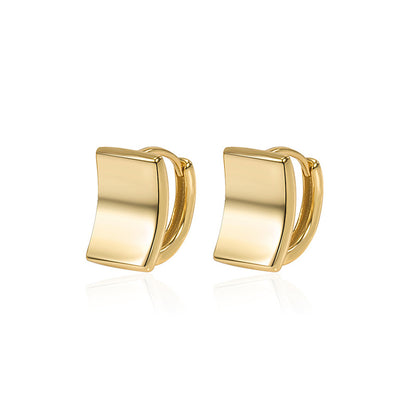 18K Gold-Plated Curved Rectangle Huggie Earrings, gold huggie earrings, botanical inspired, side view
