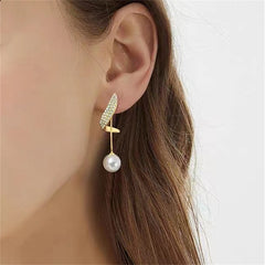 Cubic Zirconia & Pearl Ribbon Ear Jackets