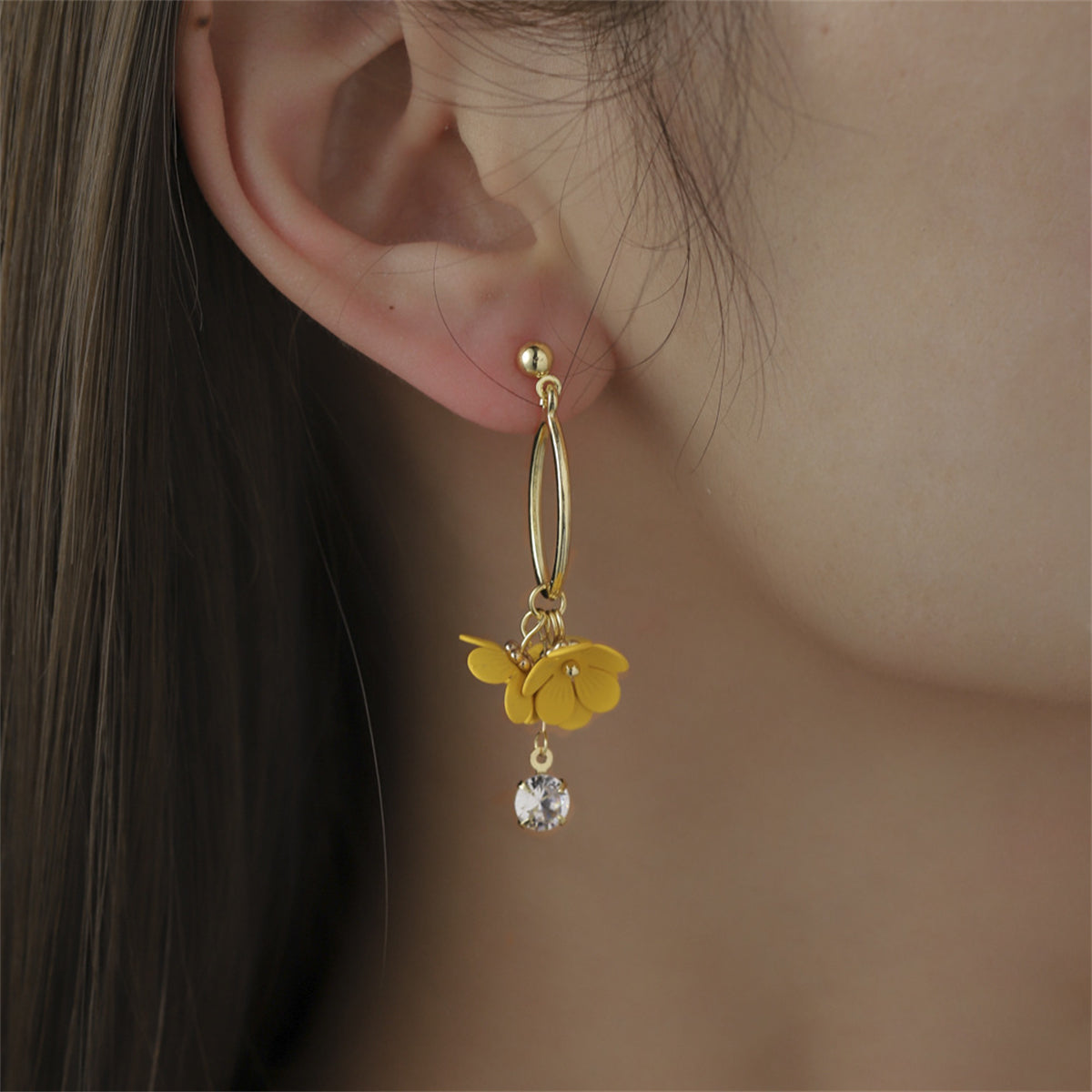 Yellow Acrylic & Cubic Zirconia 18K Gold-Plated Floral Drop Earrings