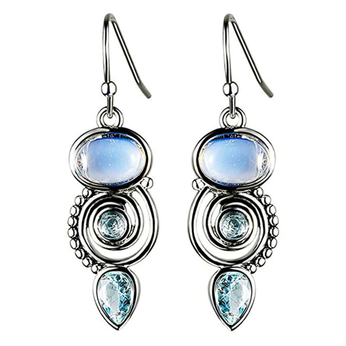 Blue Moonstone & Crystal Silver-Plated Swirl Drop Earrings