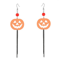 Orange & Black Pumpkin Tassel Drop Earrings