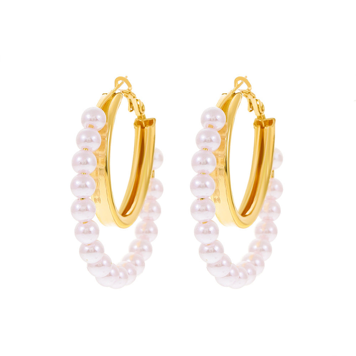 Pearl & 18K Gold-Plated Bead Circle Layered Drop Earrings