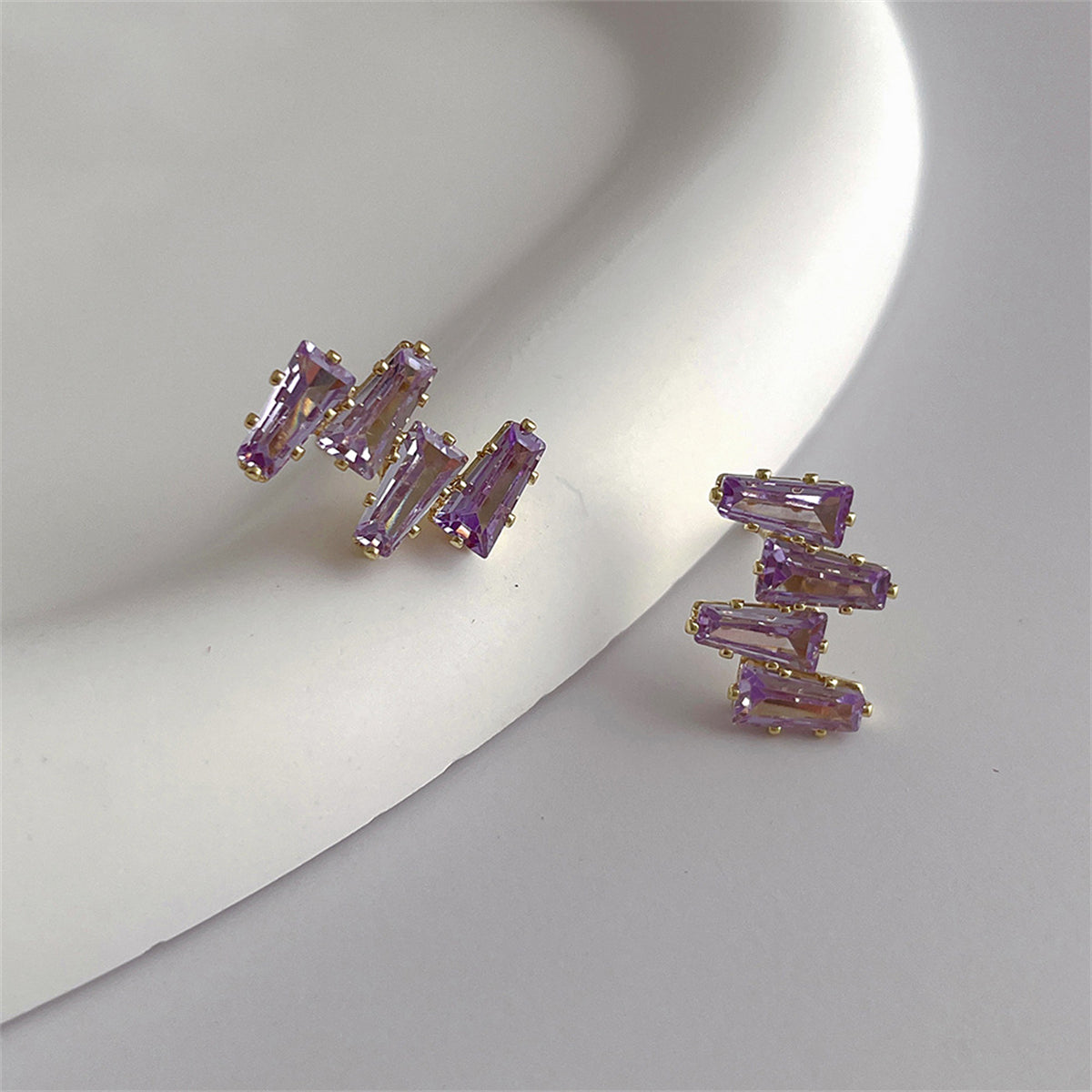 Purple Crystal & 18K Gold-Plated Geometric Stud Earrings