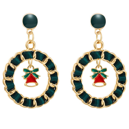 Black Ribbon and Enamel 18K Gold-Plated Bell Figaro Drop Earrings, gold drop earrings for women, side view