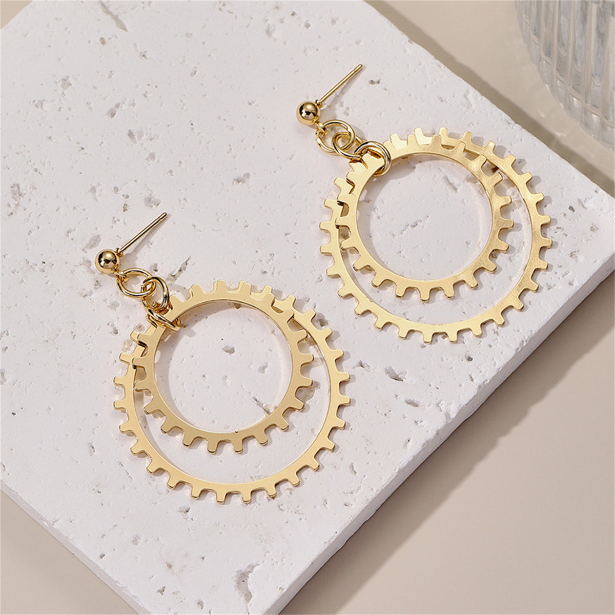 18K Gold-Plated Gear Drop Earring