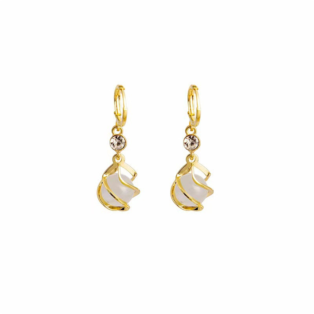 White Cat's Eye and Cubic Zirconia Twisted Huggie Drop Earrings, huggie earrings, elegant gift for her, styled look