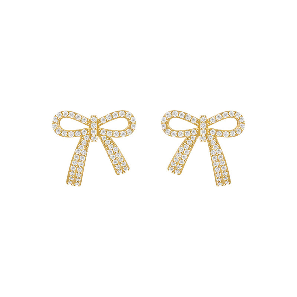 Cubic Zirconia and 18K Gold-Plated Bow Stud Earring, gold stud earrings for women, dainty minimalist design, side view