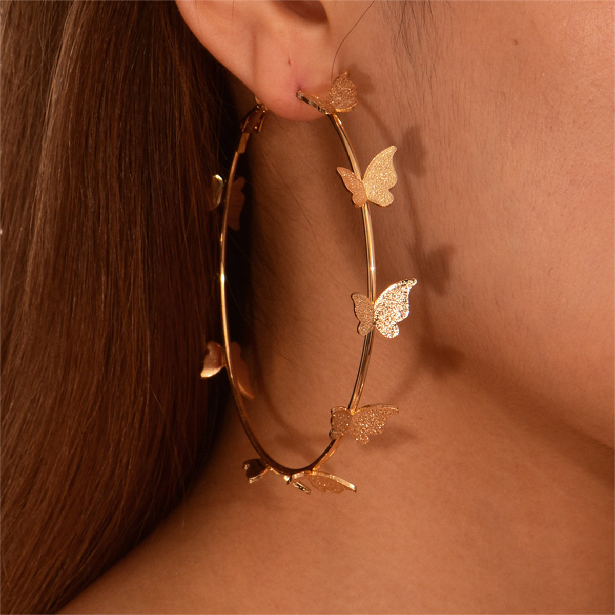 18K Gold-Plated Butterfly Hoop Earrings, everyday style, front view