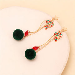 Crystal & Enamel 18K Gold-Plated Star & Candy Cane Pom-Pom Drop Earrings