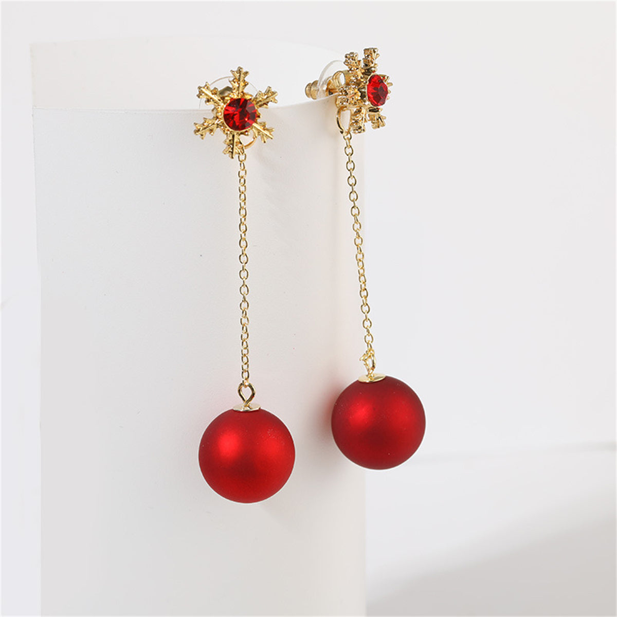 Red Resin and 18K Gold-Plated Zirconia-Accent Snowflake Ear Jackets, gold drop earrings for women, lifestyle look