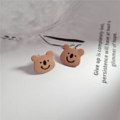 Brown Enamel & Silver-Plated Bear Stud Earrings